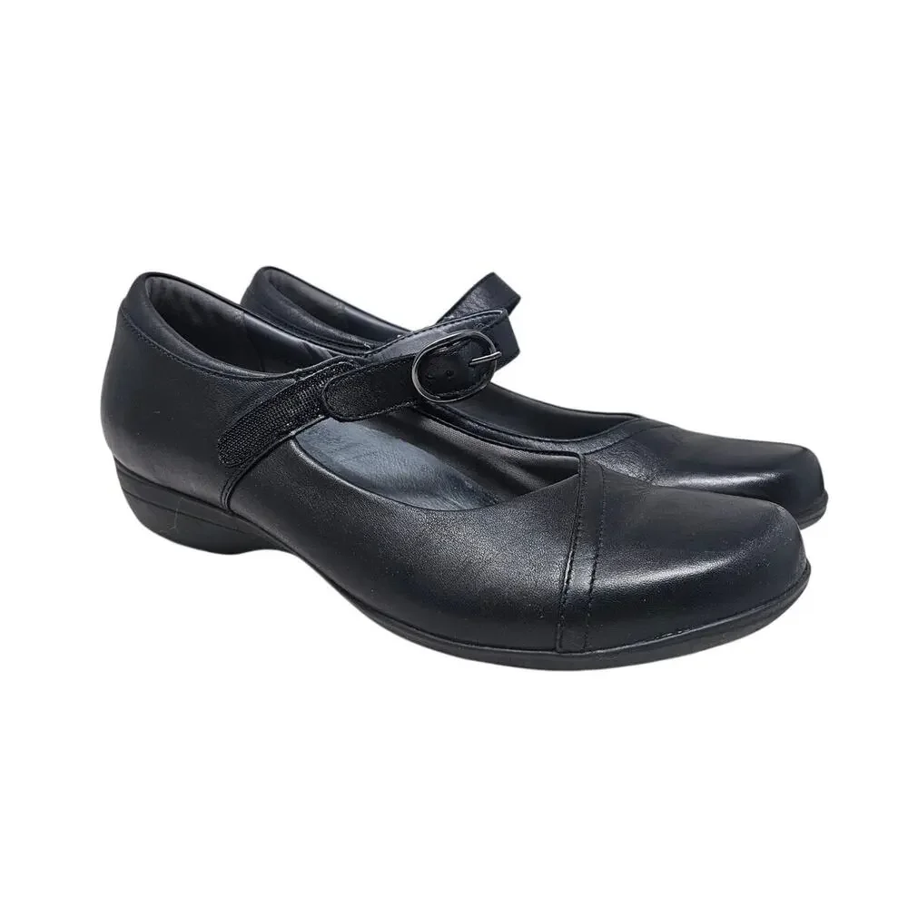 Dansko 39 Fawna Mary Jane Black Leather Comfort Professional Career Minimalist